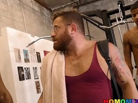 Interracial gay gangbang in the private gym big Hawkshaw hot gay porn