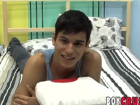 Cute twink is playing with his cock during an interview onsen japan gay porn